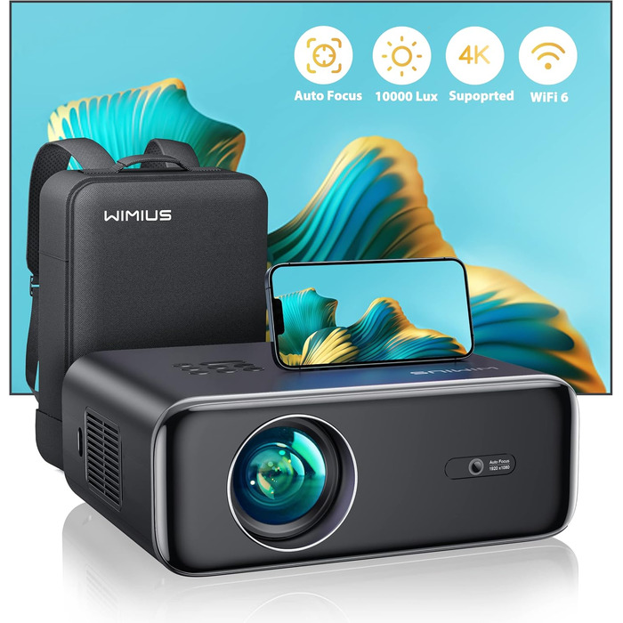 4K проєктор LED Beaer WiiUS 1100 ANSI з автофокусом, корекцією трапеції 6D, підтримкою Netflix, Dolby Audio, Wi-Fi 6, Bluetooth, Full HD 1080P для Android/iPhone (чорний)