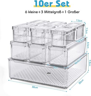 Набір контейнерів для холодильника 14шт. з кришкою та підставкою для посуду, прозорі, стекувальні. Організація та зберігання в холодильнику