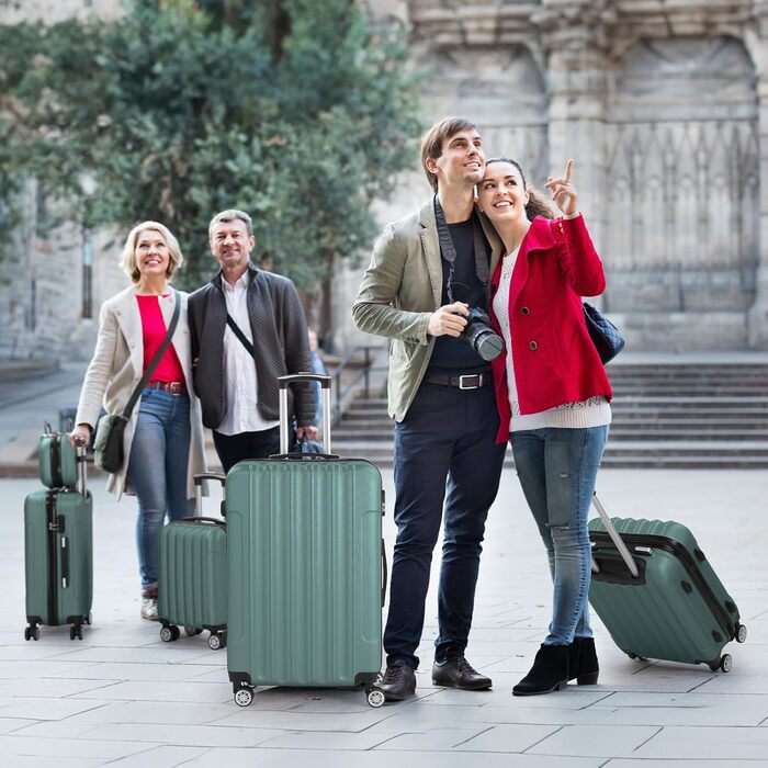 Набір валіз LALAHO 5 шт. з косметичками, з ABS пластику, сімейний набір валіз, ручна поклажа, туркуазний колір