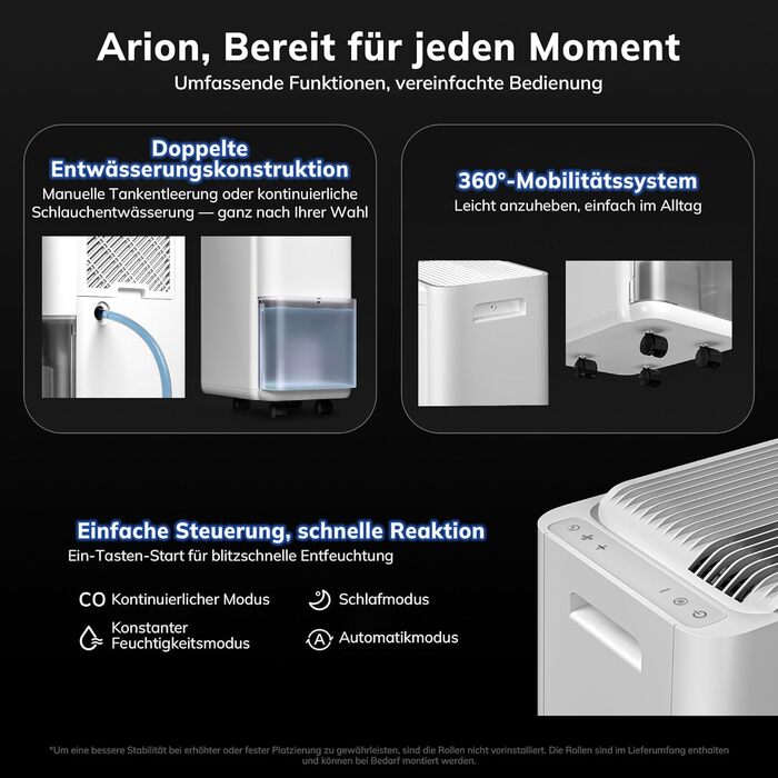 Електричний осушувач повітря AEOCKY 25 л/добу, 200 м³ (50 м²), з відведенням води, для підвалу, пральні, спальні, ванної кімнати (білий)