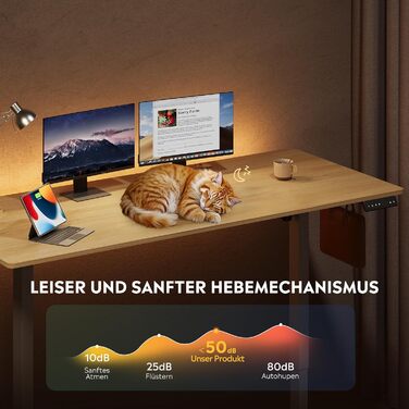 Регульований за висотою стіл Devaise з тихим мотором та функцією пам'яті для 3 положень, стіл для сидіння та стояння, регулювання висоти 72–118 см, ергономічний комп'ютерний стіл для офісу, білий (160x70 см, колір дуб)