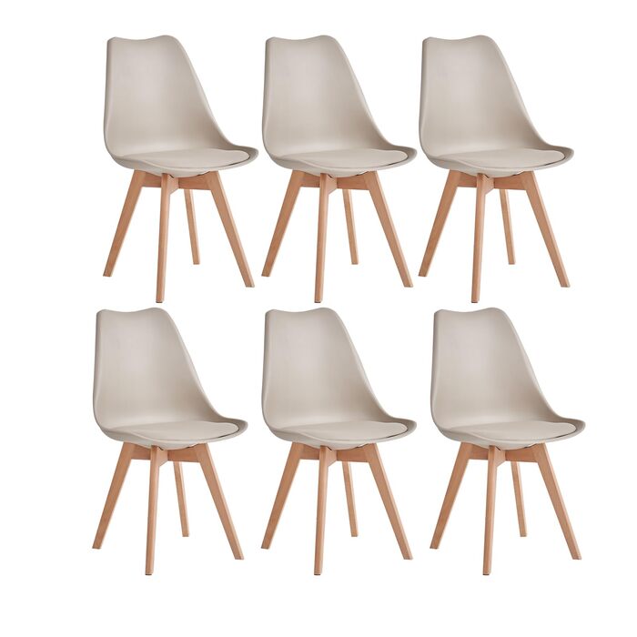 6-Piece Set Modern Dining Chairs, Kitchen Chairs with Upholstery and Beech Legs for Bedroom, Living Room, Dining Room, Kitchen – Khaki