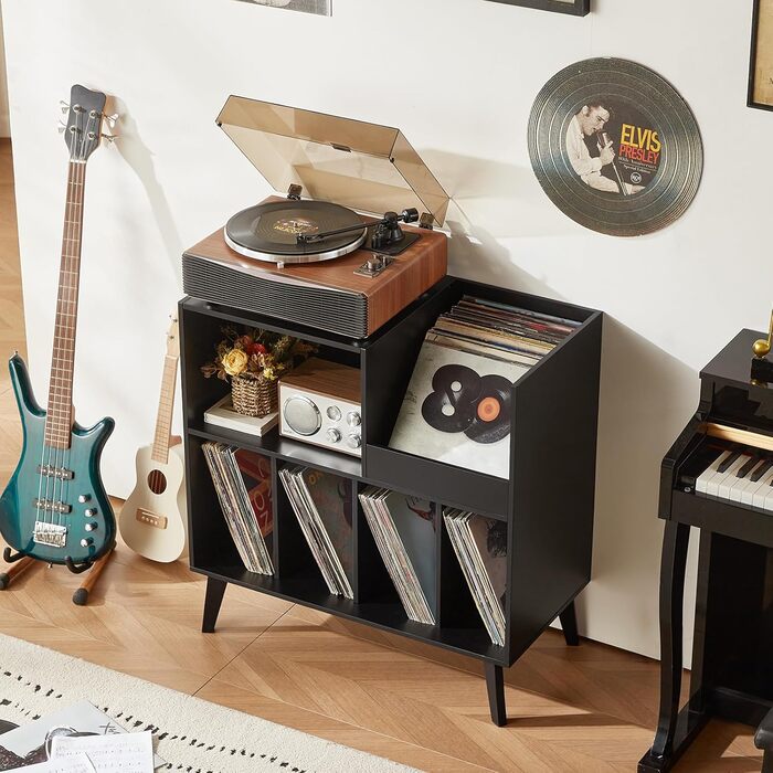 Підставка для платівок на 300 альбомів з полицею для зберігання, чорна