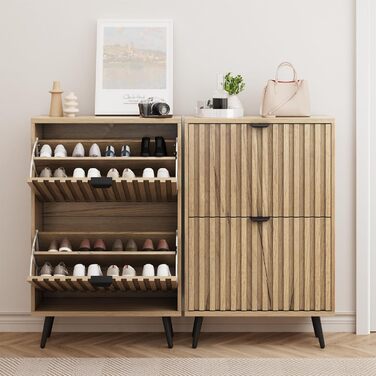 Шкаф для взуття Smuxee з 2 відкидними полицями, 60 см. Сірий шаф для взуття з рельєфним дизайном, незалежний органайзер для взуття для передпокою, коридору, вітальні або гардеробу.