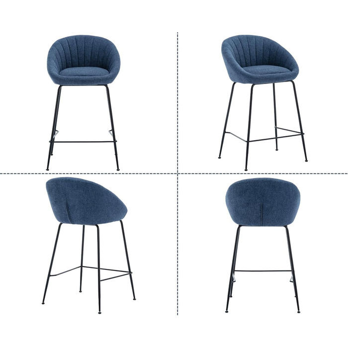 Набір барних стільців Chairus (2 шт.), сині: міцний металевий каркас, лінолеєве сидіння, для кухні/домашнього бару