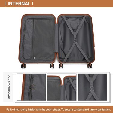 Жовтий валіза KONO 20 дюймів з ABS пластику, з TSA замком, 4 колеса, ручна поклажа 57 x 38 x 24 см