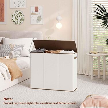 Кошик для білизни Relefree з 3 відділеннями, 180 л, великий кошик для сортування білизни, з 3 знімними мішками, з кришкою, для спальні, ванної кімнати, гуртожитку, кольору слонової кістки