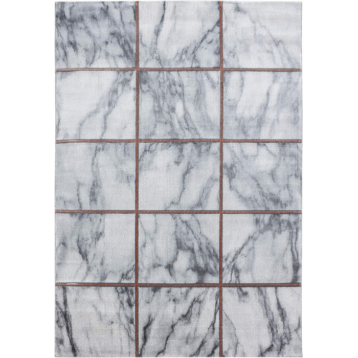 Дизайнерський килим з низьким ворсом, Skandi Marble Look, Сірий/Сріблястий, 160x230 см, Легкий догляд, 24