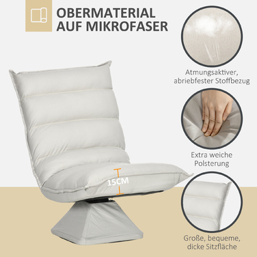 Крісло, поворотне, з регульованою спинкою, з імітацією шкіри, сталевий каркас, світло-сіре, розміри 62 x 70 x 95 см