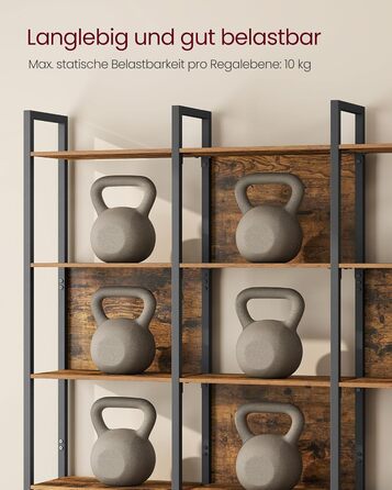 Стелаж VASAGLE з 5 полицями: для кухні, офісу, вітальні. Сталевий каркас, індустріальний дизайн, розмір 24x128x154,1 см, колір vintagebraun-tintenschwarz