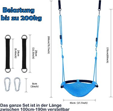 Дитяча гойдалка - гойдалка для дому та вулиці, підвісна гойдалка для дітей, блакитна