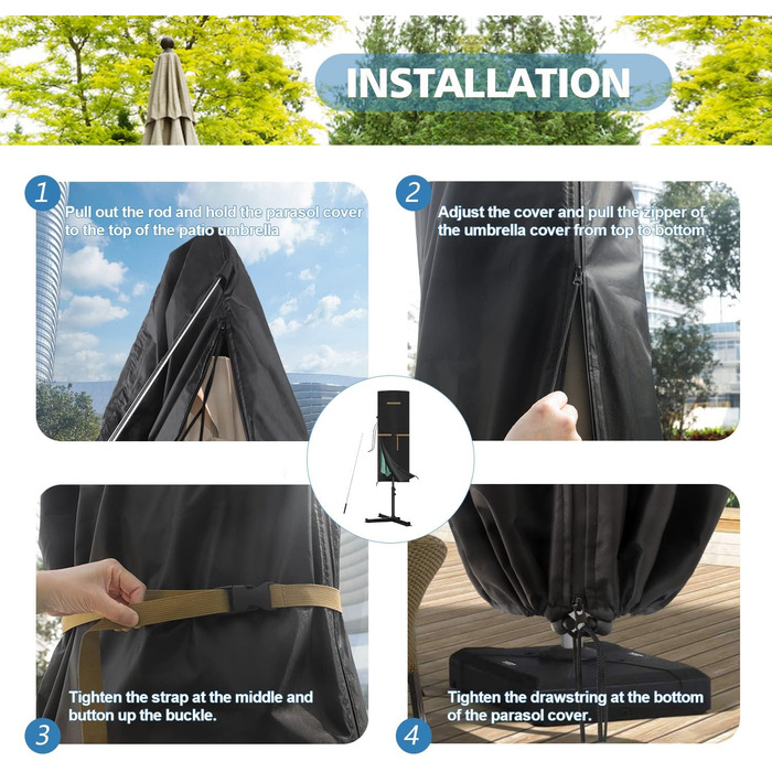 Захисний чохол для двостороннього парасоля VANSHEIM до Ø 400 см. Водонепроникний, захист від УФ, для парасолів-маркіз. Розмір 460x270 см.