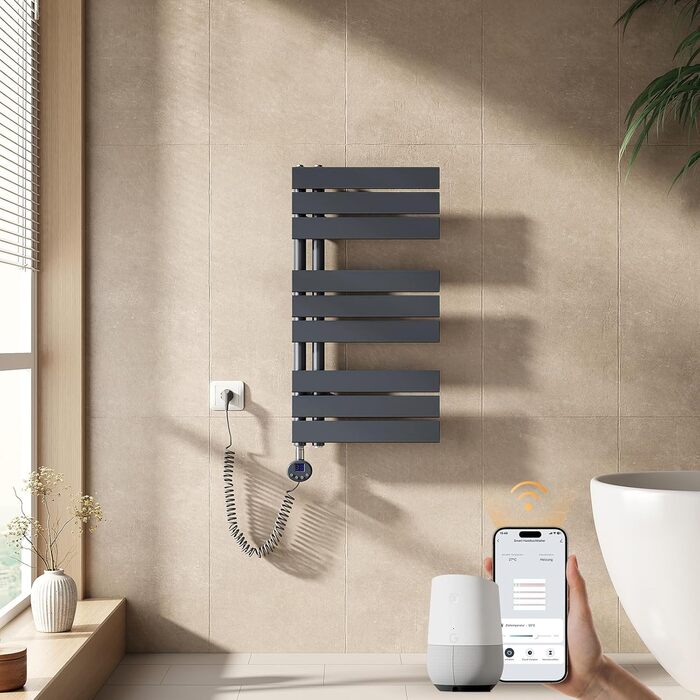 Електричний рушникосушар EMKE з термостатом 1320x500 мм, білий, 800W