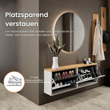 Взуттєва шафа Planetmöbel вузька з 6 полицями, комод для прихожей, коридору, гардеробу 60 x 23 x 118 см, білий сірий