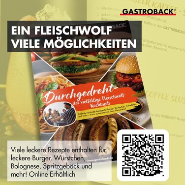 Електрична м'ясоподрібнювач GASTROBACK 6-в-1 з насадкою для ковбас та шприц-насадкою - 2500 Вт, нержавіюча сталь, з сенсорним екраном та пресом для бургерів