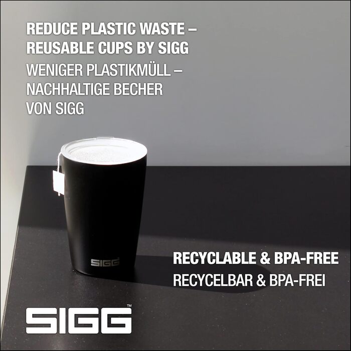 Кружка SIGG Neso Pure Ceram з Tritan-кришкою, нержавіюча сталь 18/8, 0.3/0.4L, чорна, миється в посудомийній машині, BPA-free