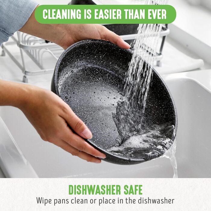 Набір посуду GreenLife 10 предметів з антипригарним покриттям, знімні ручки, складаний посуд, антитоксичні, без PFAS сковороди, індукційні каструлі та сковороди, економія місця, сервіровочні миски (Чорний Спренкле)