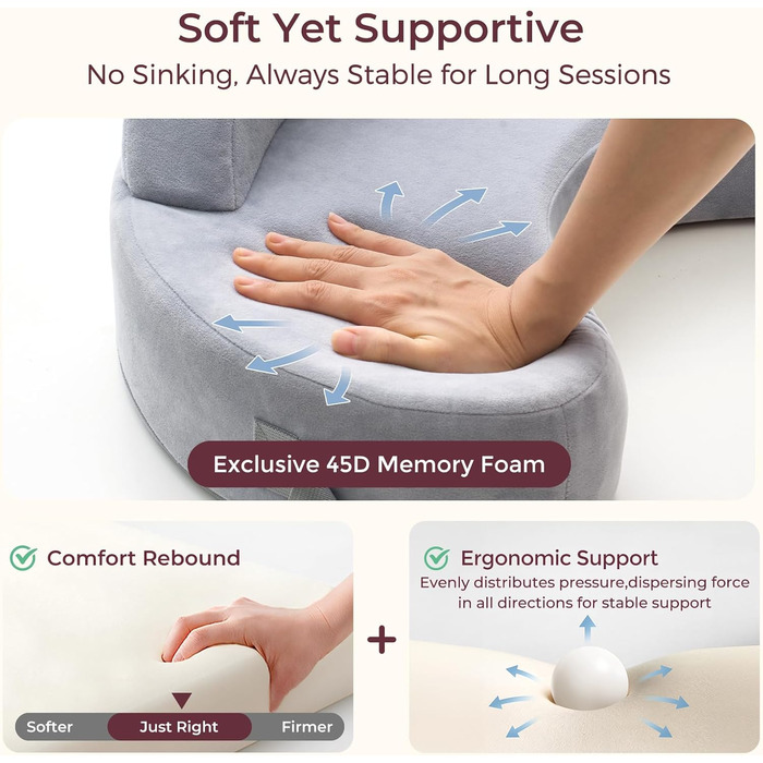 Підтримка для годування Momcozy Innovatives Stillkissen з Memory Foam – стабільна та м'яка, ергономічна, широка, регульована, знімний чохол, сірий (преміум-меморі-піна) CozyLite