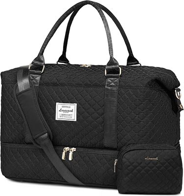 Спортивна сумка LOVEVOOK для жінок: велика дорожня сумка-мішок, weekender, з косметичкою, відділенням для взуття, водонепроникна, для подорожей, спортзалу, кемпінгу (L-2шт), чорна