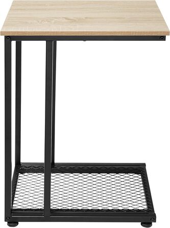 Приставний столик tectake C-подібний з дерева і металу, промисловий дизайн, журнальний столик з гратчастою полицею, 48 х 35 х 66 см, чорний металевий каркас (світле індустріальне дерево, дуб сонома)