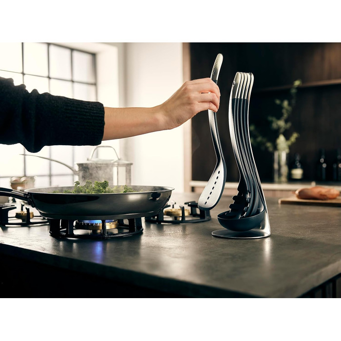 Набір кухонних аксесуарів Joseph Joseph Nest 5 шт. з магнітною підставкою, чорний/нержавіюча сталь, для компактної організації, можна мити в посудомийній машині