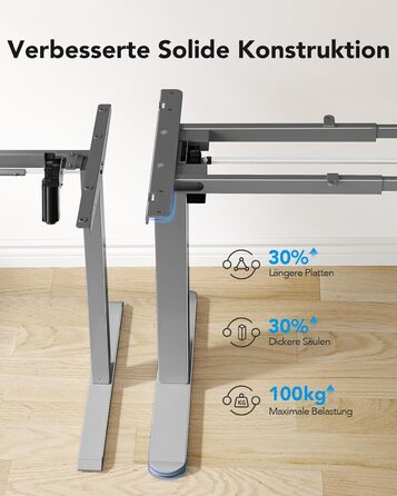 Регульований стіл-підставка HUANUO з безщітковим мотором, вантажопідйомність 100 кг, для стільниць 110x200 см (сірий)
