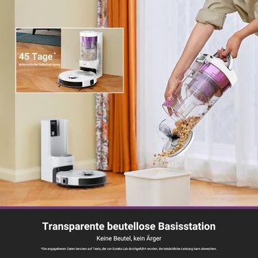 Робот-пилосос Eureka E20 Plus з потужністю 8000 Па, самостійною станцією очищення, функцією запобігання заплутування, 3D уникнення перешкод, 180 хвилин роботи, DuoDetect AI, білий