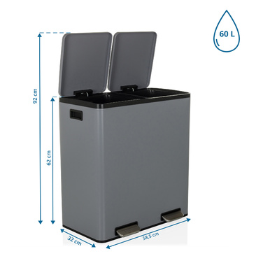 Збирач відходів / Система сортування відходів CLEAN XIII 60L (2x30L) Сталь Сірий hjh ОФІС