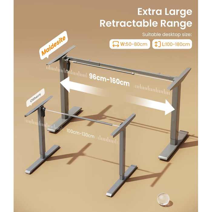Електричний регульований стіл MAIDeSITe T1 Pro (Сірий) з 4 пам'яттю висоти та потужним мотором