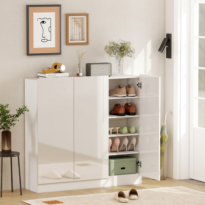 Шафа для взуття HOMCOM з 10 полицями для 25-30 пар взуття, з отворами для вентиляції, дверцятами з м'яким закриванням, з дерева, біла