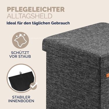 Пуф Casaria® з місцем для зберігання, білий, складний, з кришкою, штучна шкіра, м'який, 38x38 см, для спальні, вітальні, передпокою, білий (2, темно-сірий)