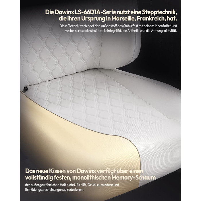 Ігровий крісло Dowinx для геймерів Esport, ергономічний офісний крісло з підлокітниками 4D та масажем попереку, витримує до 200 кг, регульована висота (білий)