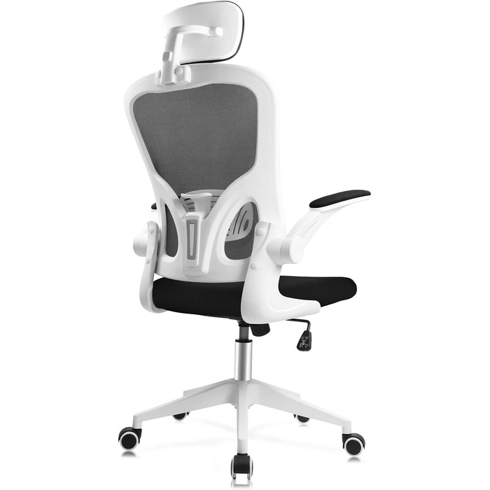 Ергономічне крісло для офісу та дому: комп'ютерне крісло з регульованою підголівником та поперековою підтримкою, до 150 кг, білий колір, Basic