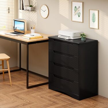 Комод Bealife для спальні: 4 місткі шухляди, витягнуті ручки, захист від перекидання, для вітальні/офісу (чорний)