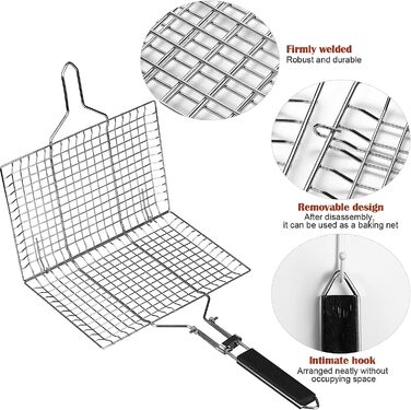 Кошик для гриля для смаження риби, кошик для гриля для риби, миска для барбекю з нержавіючої сталі, складна, портативна, кошик для барбекю з нержавіючої сталі, кошик для риби і овочів, з Оксфордської сумкою і 2 силіконовими щітками