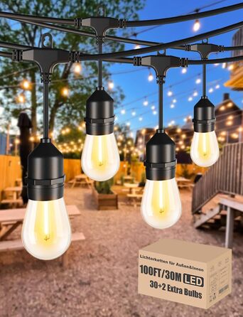 LED гірлянда Achin 15M для зовнішнього використання, тепле біле світло 2700K, 25+2 лампочки G40 E12, диммування, для саду, вечірки, тераси