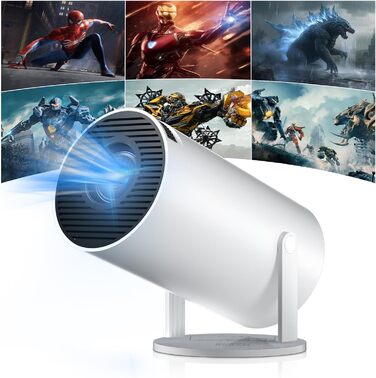 Міні проектор Salange HY300Pro+ 4K з Wi-Fi 6, Bluetooth 5.2 та Android 11.0 для домашнього кінотеатру. Підтримка 180° повороту, сумісний з телефоном, Xbox, ноутбуком, TV Stick, USB. Білий колір.