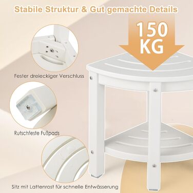 Двомісна лавка для душу Costway з полицею, 165 кг, коричнево-біла, 32.5x32.5x43.5 см