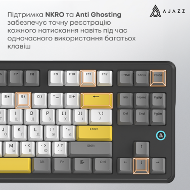 Дротова механічна клавіатура Ajazz AK870 V2 Flying Fish switches Black Grey Yellow (AK870-V2-FF-BGY)