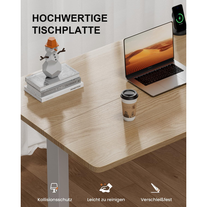 Регульований стіл з підняттям, USB-зарядкою та розеткою, 100 x 60 см. Електричний стіл, регульований комп'ютерний стіл з пам'яттю 3-х функцій, білий (горіх, 100 x 60 см)