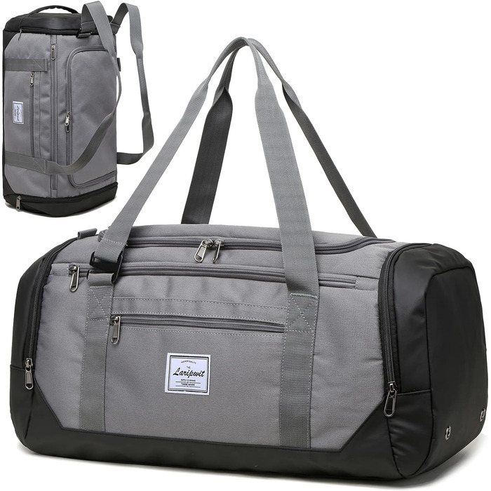 Дорожня сумка Laripwit 40 л з відділенням для взуття та вологи, рюкзак Weekender Duffel для подорожей, сірий