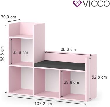 Дитяча полиця Vicco Luigi, 107,2 x 88,6 см з 2 відкидними коробками (сіра) (рожева, без відкидних коробок)