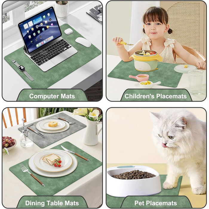 Набори підставки під гаряче та серветки 6 шт. | Коричневе шкіряне покриття з ефектом крави | Стійкі до подряпин, водонепроникні | Для обіднього столу, кухні, квартири | Зелений та сірий набір 6 шт.