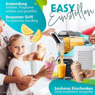 Машина для приготування сляшу KESSER® - сляш-мейкер 2л - для сляшу, коктейлів, фраппе, молочних коктейлів та замороженого соку - за 25 хв з 6 програмами - з 3 стаканами та книгою рецептів, (2 літри, світло-блакитний)