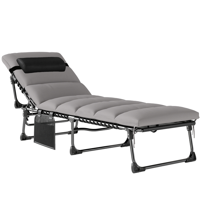 Зручний складаний шезлонг для саду з регульованою спинкою (5 положень), м'яким матрацом та підголівником.