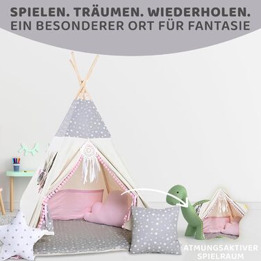 Дитячий намет-тіпі Rainbow Kids: бавовняне полотно, різні кольори та візерунки, з аксесуарами (Вовк, зірка, рожевий)