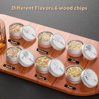 iDiskk Набір для копчення коктейлів: електричний димогенератор для віскі, бурбон, міксологія, вбудований запальник, 6 дерев'яних стружок