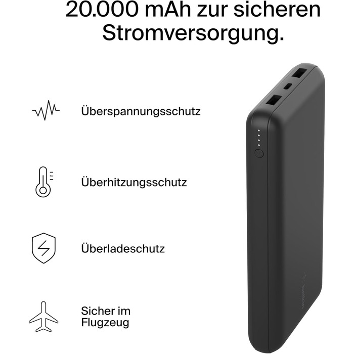 Повербанк Belkin 20K 20 000 мАг, USB-C/USB-A, 2 шт., Чорний для iPhone, Galaxy, Pixel, iPad