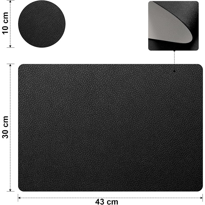 Набір скатертин 6 шт., двосторонні скатертини з підставками, термостійкі, неслизькі, водонепроникні, миючі та легко очищувані, скатертини для дому та вулиці, обідній стіл, кухня, декор Чорний / Сірий