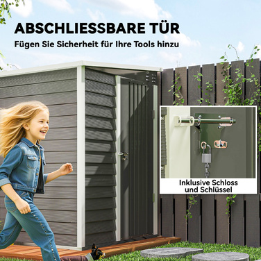 Outsunny Металева споруда 2,3м² 142x184x181см. Сховище для інструментів з фундаментом, похилим дахом, вікном, замикаючимся дверима, рукавичками, стійке до погодних умов. Садовий будиночок для саду, заднього двору, сірого кольору. | Aosom